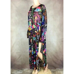 Graffiti Printed Sheer Mesh Maxi Dress